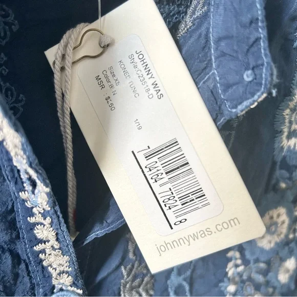 NEW Johnny Was Kones Tunic Size XS Blue Embroidered Top Boho Short Sleeve - Picture 8 of 9